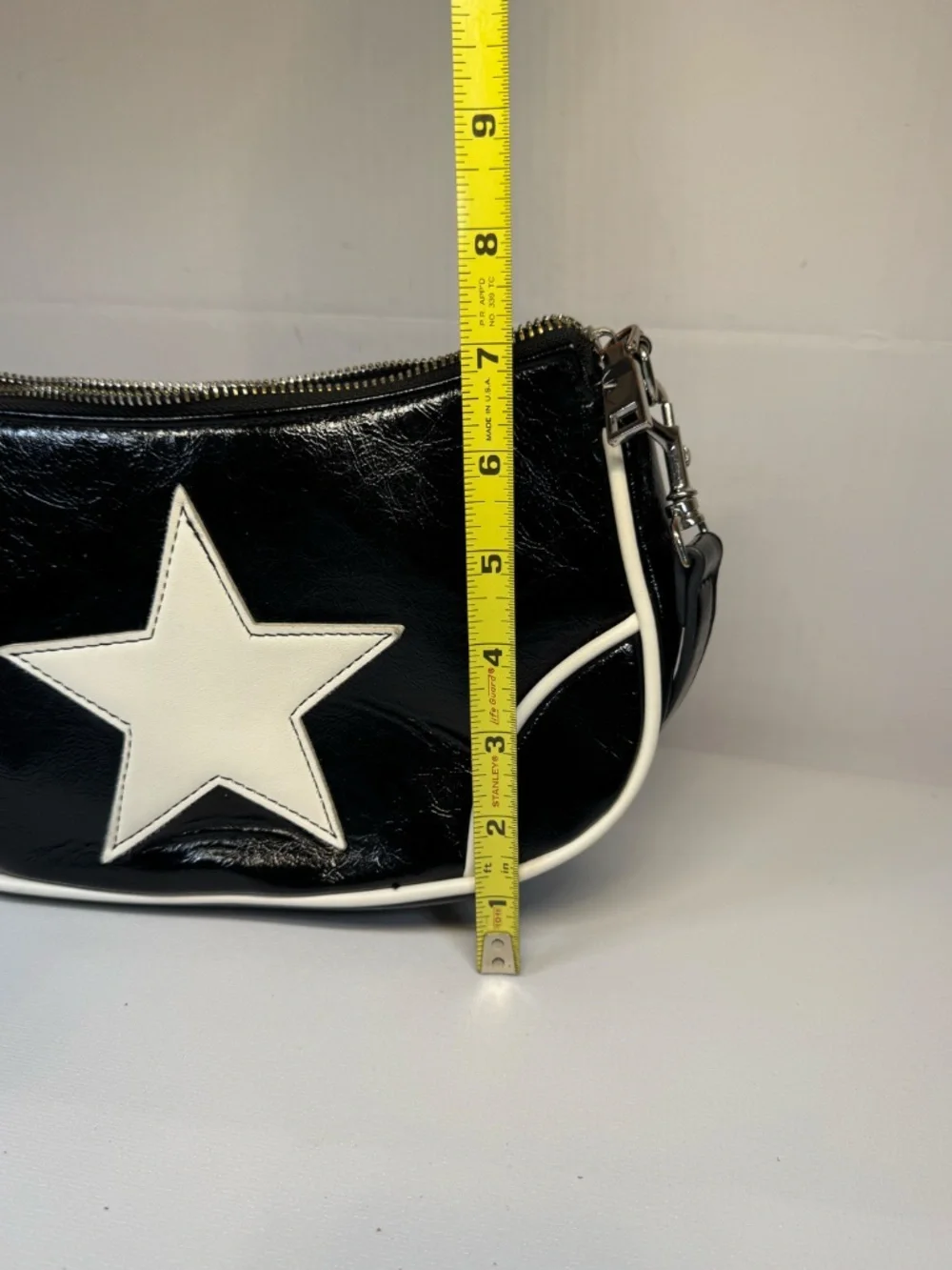 Silence + Noise Black Patent Star Baguette Shoulder Bag Y2K Retro Purse